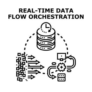Real time data flow orchestration process management concept Stock Illustration