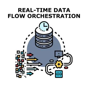 Real time data flow orchestration process management concept Stock Illustration