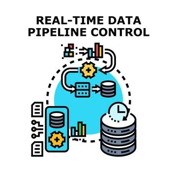 Real time data pipeline control system engineering processing Stock Illustration