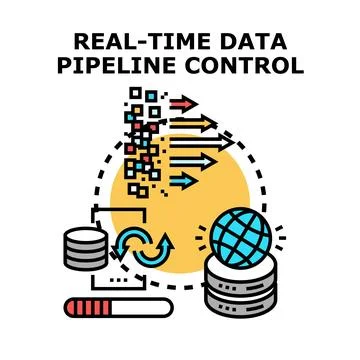 Real time data pipeline control with global monitoring Stock Illustration