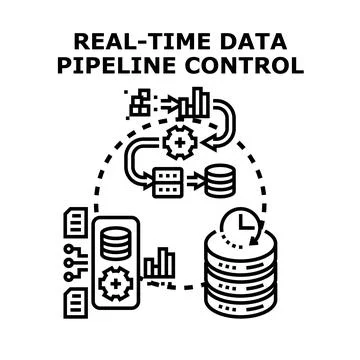 Real time data pipeline control system engineering processing Stock Illustration