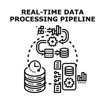Real time data processing pipeline illustration for business analytics 스톡 일러스트