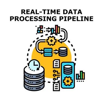 Real time data processing pipeline illustration for business analytics Stock Illustration