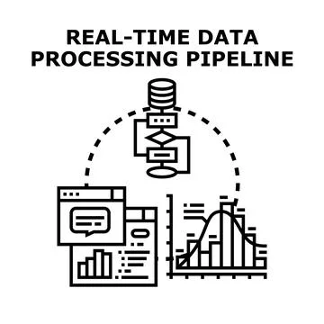 Real time data processing pipeline analysis illustrating business strategy Stock Illustration