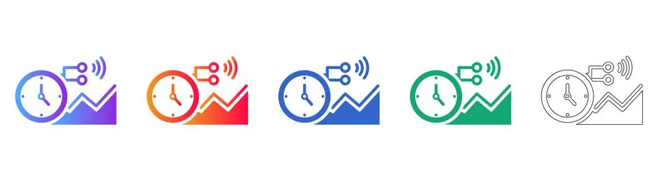 Real Time Data Sync Clock Icon Set Illustration