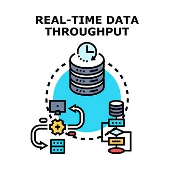 Real time data throughput concept with processing flow Stock Illustration