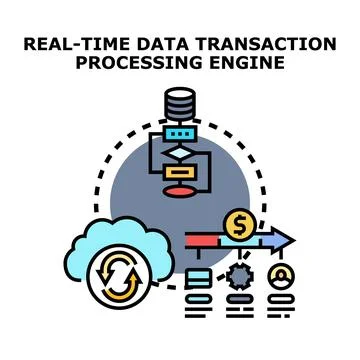 Real time data transaction processing engine concept Stock Illustration
