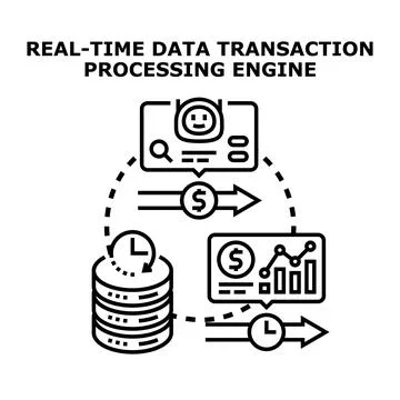 Real time data transaction processing engine concept Stock Illustration