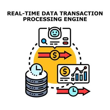 Real time data transaction processing engine concept Stock Illustration