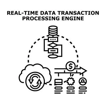Real time data transaction processing engine concept Stock Illustration