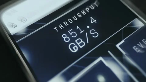 Real-time data transfer throughput rate measured in GB per second Stock Footage 335477030