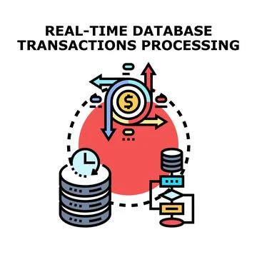 Real time database transactions processing concept illustration イラスト素材