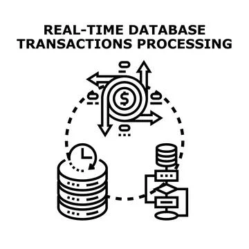 Real time database transactions processing concept illustration 스톡 일러스트