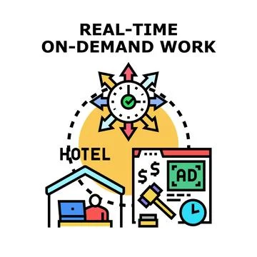 Real time on demand work concept planning business tasks Stock Illustration