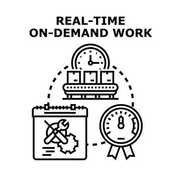 Real time on demand work planning and delivery icon Stock Illustration