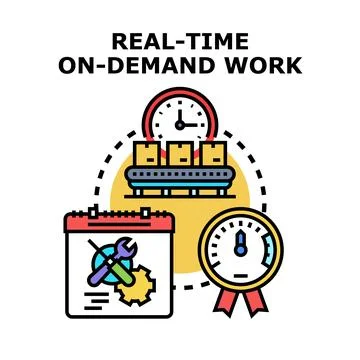 Real time on demand work planning and delivery icon Stock Illustration
