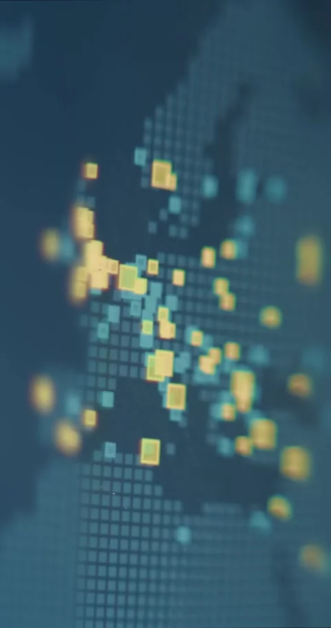 Real time digital map of cyber attacks towards Europe Stock Footage 321751651