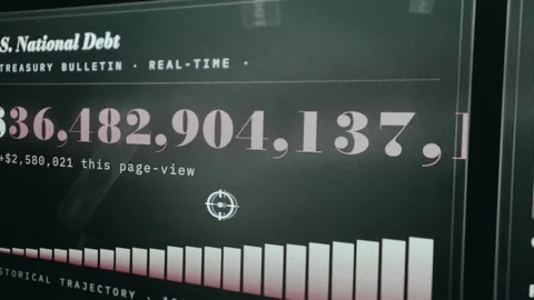 Real-time display of U.S. National Debt, current total and historical growth Stock Footage 333447287