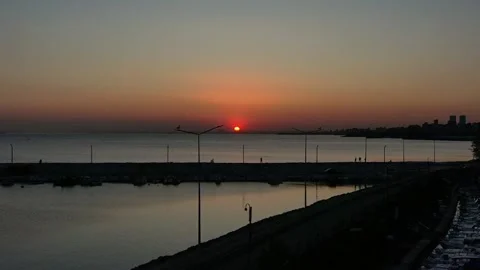 Real Time Drone Footage of Sunset Istanbul Asian Side from Marina Port Stock Footage 130970340