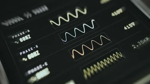 Real-time electrical status of a three-phase power system 스톡 동영상 334950459