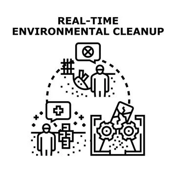 Real time environmental cleanup protecting nature process Illustrazione stock