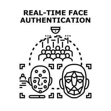 Real time face authentication biometric identifying recognition technology Illustrazione stock
