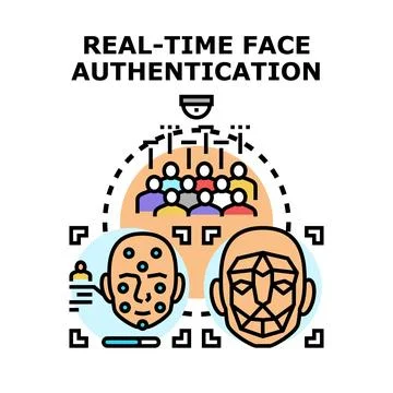 Real time face authentication biometric identifying recognition technology Stock-Illustration