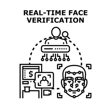 Real time face verification recognizing biometric identity access Stock Illustration