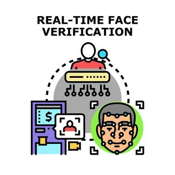 Real time face verification recognizing biometric identity access Stock Illustration