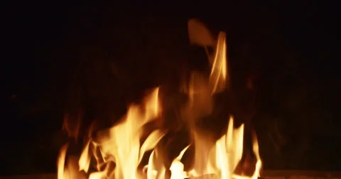Real Time Fire Flames with Natural Motion Blur in Fire Pit on Dark Background Stock Footage 343573447