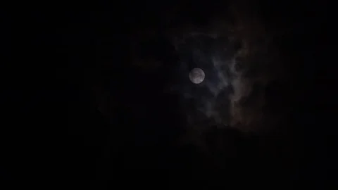 Real time Full Moon Behind Moving Cloud At Night Video stock 129788617