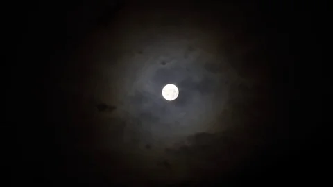 Real time Full Moon Behind Moving Cloud At Night Video stock 129790418