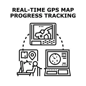 Real time gps map progress tracking concept Stock Illustration