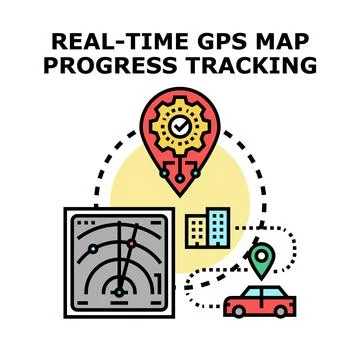 Real time gps map progress tracking system concept Stock Illustration