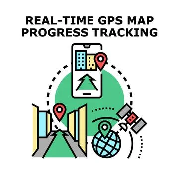 Real time gps map progress tracking with global navigation Stock Illustration