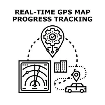 Real time gps map progress tracking system concept Stock Illustration