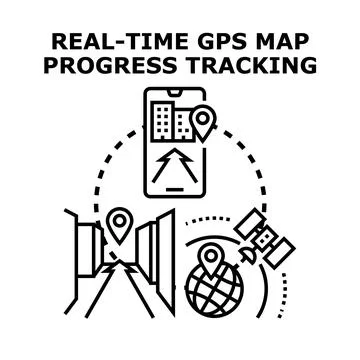 Real time gps map progress tracking with global navigation Stock Illustration