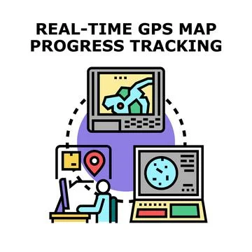 Real time gps map progress tracking concept Stock Illustration