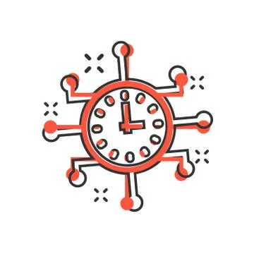 Real time icon in comic style. Clock vector cartoon illustration on white iso Illustrazione stock