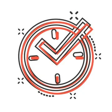 Real time icon in comic style. Clock vector cartoon illustration on white iso Ilustración de archivo