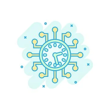Real time icon in comic style. Clock vector cartoon illustration on white iso 스톡 일러스트