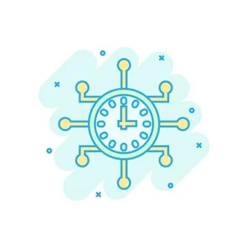 Real time icon in comic style. Clock vector cartoon illustration on white iso Stockillustratie