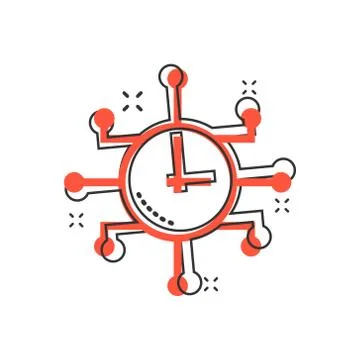 Real time icon in comic style. Clock vector cartoon illustration on white iso Ilustración de archivo