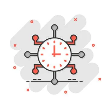 Real time icon in comic style. Clock vector cartoon illustration on white iso Stockillustratie