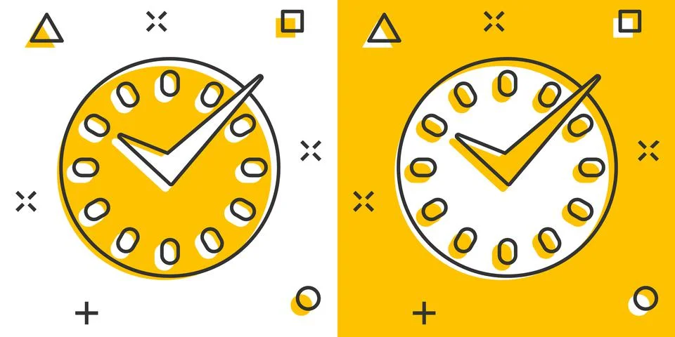 Real time icon in comic style. Clock vector cartoon illustration on white iso Illustrazione stock