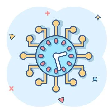 Real time icon in comic style. Clock vector cartoon illustration on white iso 库存插图