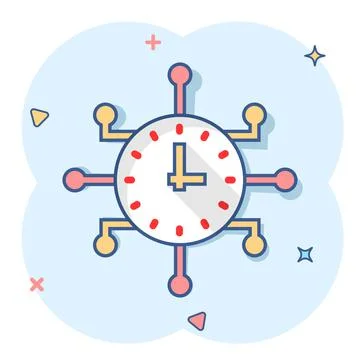 Real time icon in comic style. Clock vector cartoon illustration on white iso Illustrazione stock