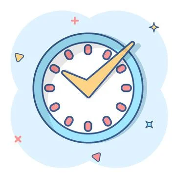Real time icon in comic style. Clock vector cartoon illustration on white iso Illustrazione stock