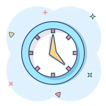 Real time icon in comic style. Clock vector cartoon illustration on white iso Stockillustratie