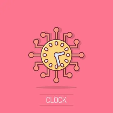 Real time icon in comic style. Clock vector cartoon illustration on white i.. Stockillustratie